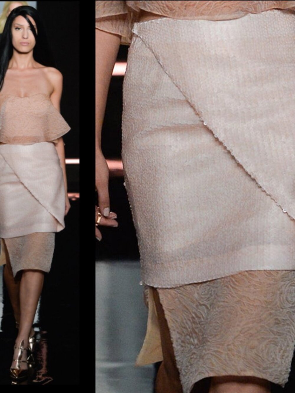 LaPointe Midi Skirt - Plush Matte Sequin w/Cloqué Organza - Small